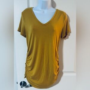 A Pea in the Pod Mustard Short Sleeve V-Neck Maternity Top